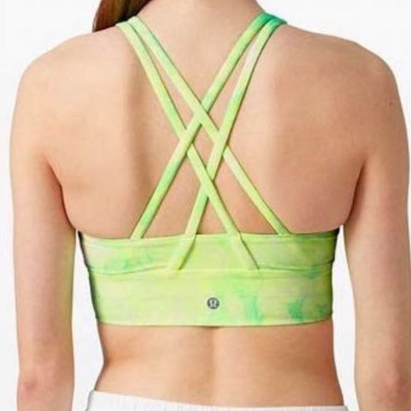 Cute Lululemon Energy Bra High Neck Shibori Tie Dye Lime Green & Yellow - Picture 3 of 8